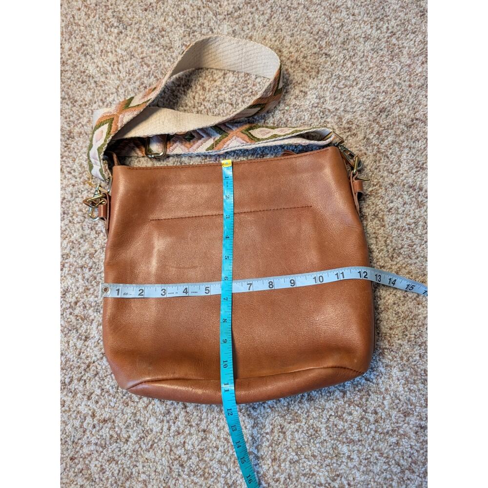 Madewell Leather Crossbody Bag Cognac Brown Adjustable Woven Strap Medium - Picture 7 of 13